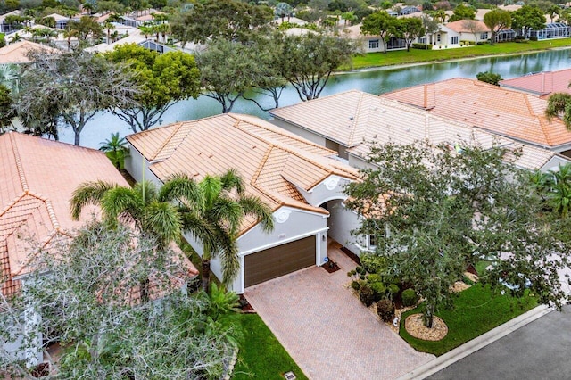 aerial view with a water view