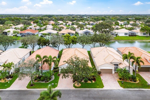 aerial view with a water view