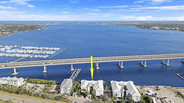 aerial view with a water view