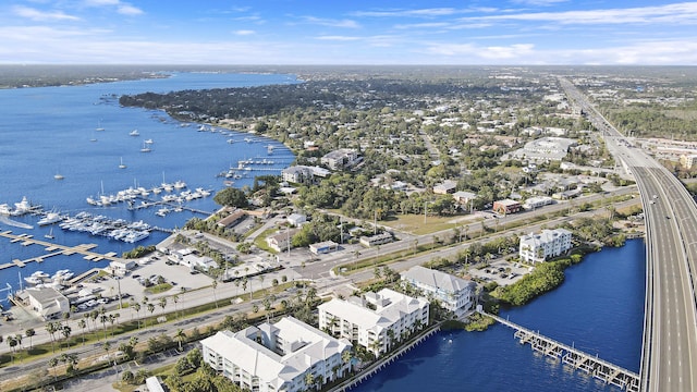 bird's eye view featuring a water view