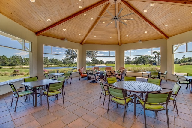 view of patio / terrace featuring a gazebo and ceiling fan