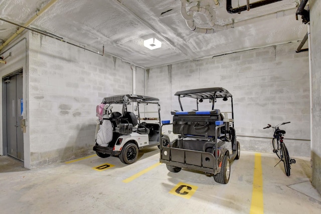 parking deck with concrete block wall