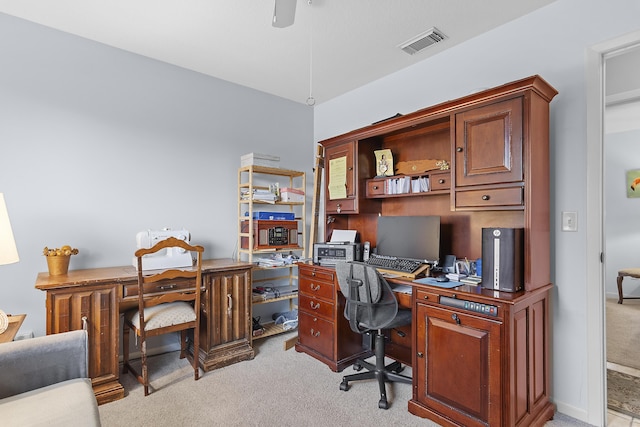 view of carpeted home office