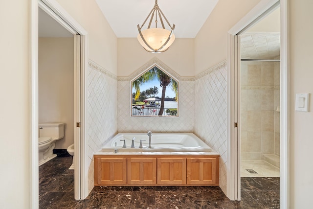 bathroom featuring independent shower and bath, a bidet, and toilet