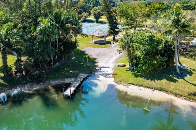 aerial view with a water view