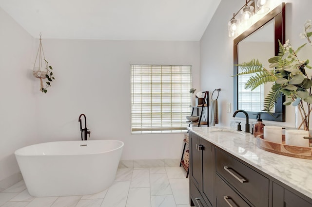 bathroom with vanity and a tub to relax in