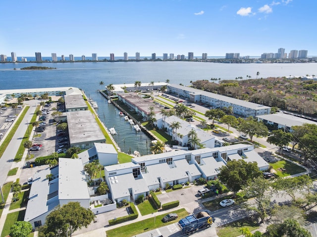 aerial view featuring a water view