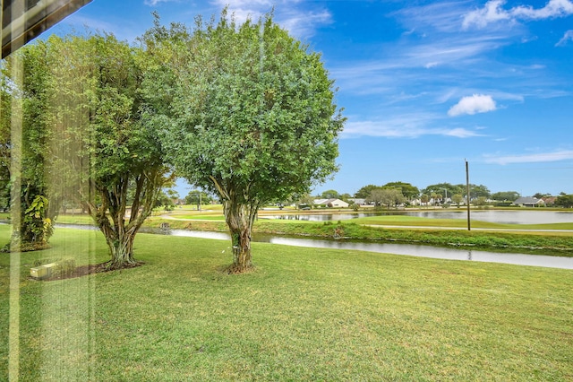 view of yard featuring a water view