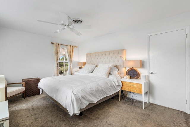 bedroom featuring carpet and ceiling fan