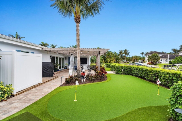 view of yard with a patio area and a pergola