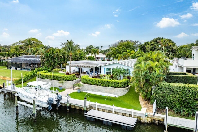 view of dock featuring a water view and boat lift