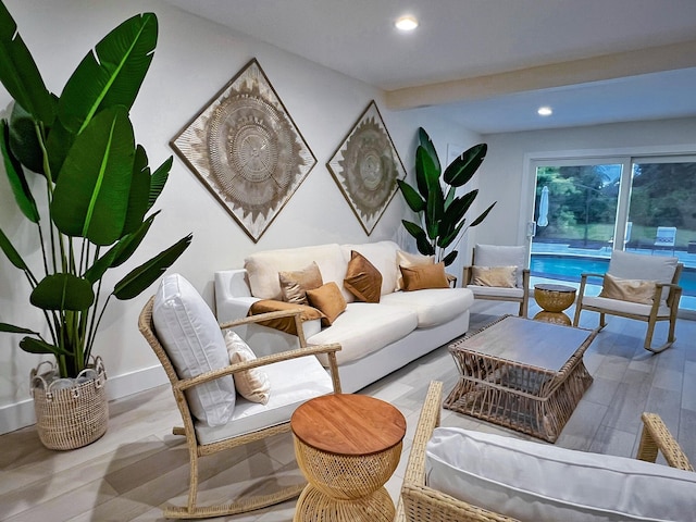 living room with hardwood / wood-style flooring