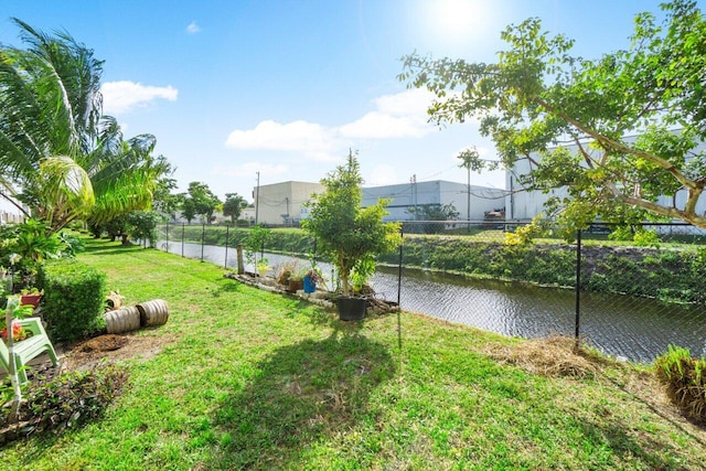 view of yard with a water view