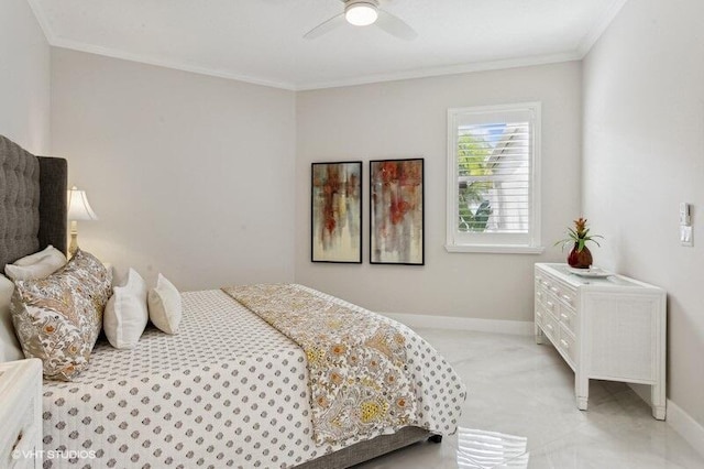 bedroom with crown molding and ceiling fan