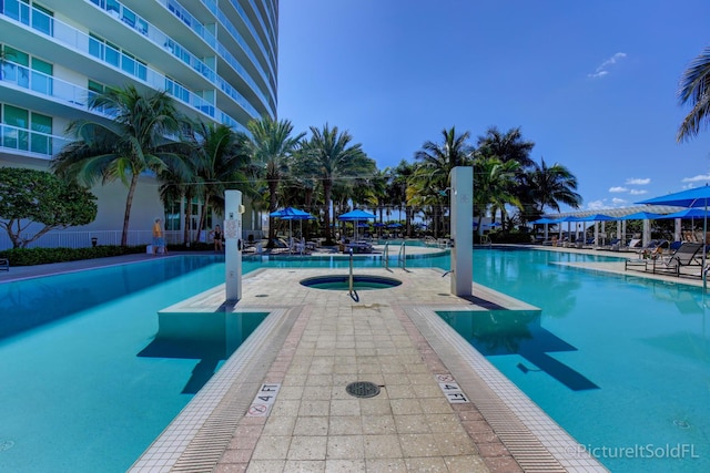 view of pool with a community hot tub