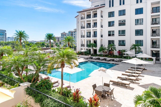 view of pool featuring a patio