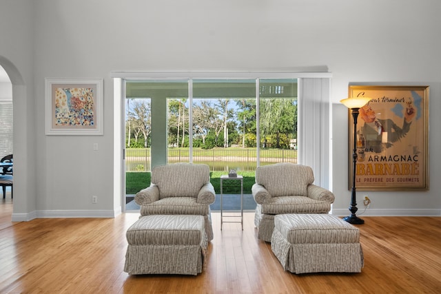 sitting room with light hardwood / wood-style floors and a wealth of natural light