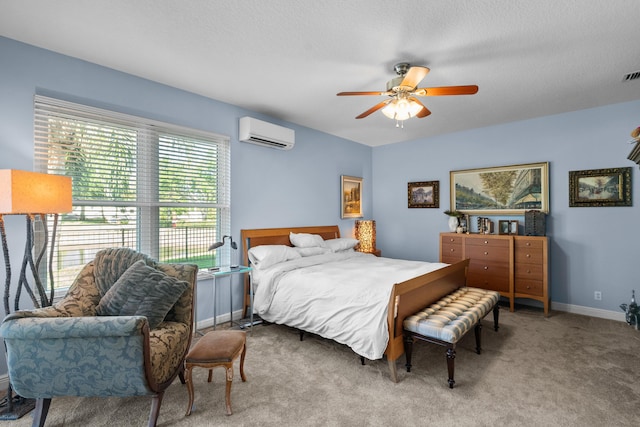 1915 SW Panther Trce, Stuart, FL 34997 - carpeted bedroom with a ceiling fan, visible vents, a wall unit AC, and baseboards