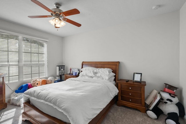 bedroom featuring carpet floors and ceiling fan