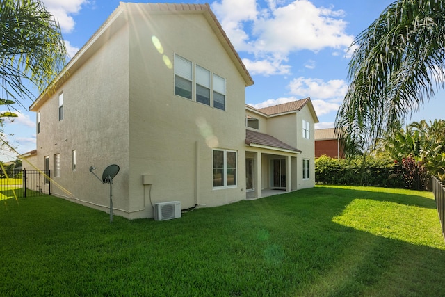 1915 SW Panther Trce, Stuart, FL 34997 - rear view of house with stucco siding, a yard, and a fenced backyard