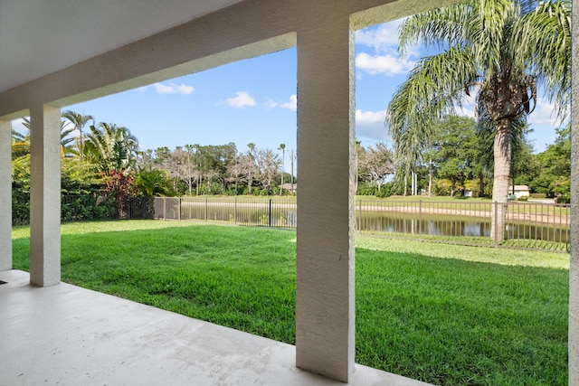 view of yard with a water view