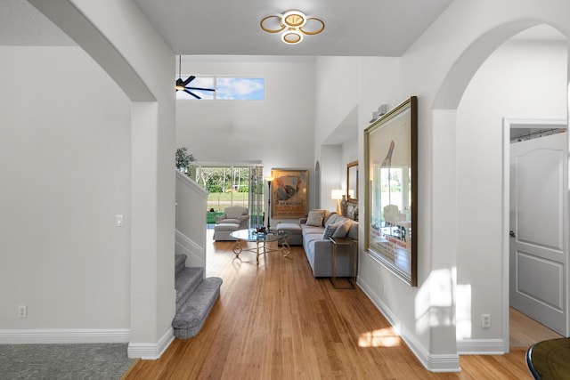 interior space featuring ceiling fan and light hardwood / wood-style flooring