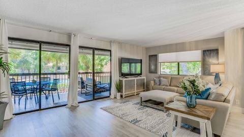 living room with light hardwood / wood-style floors