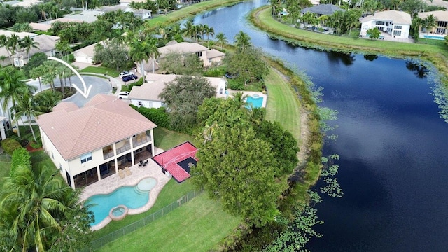 drone / aerial view featuring a water view