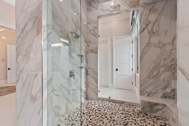 bathroom featuring tiled shower