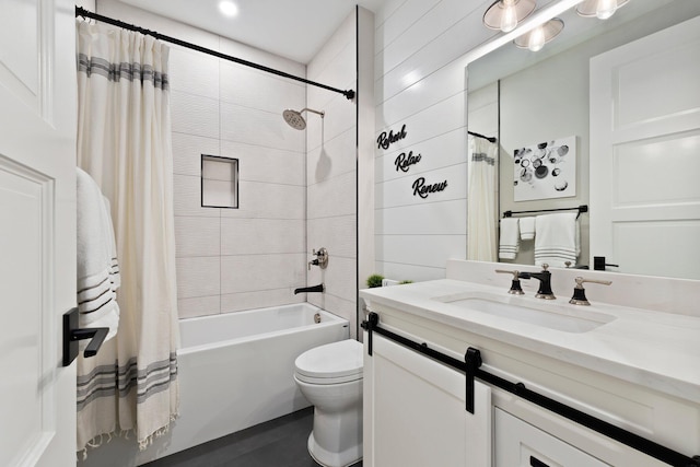 full bathroom featuring vanity, toilet, and shower / bath combo with shower curtain