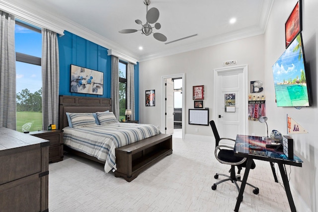 bedroom featuring crown molding