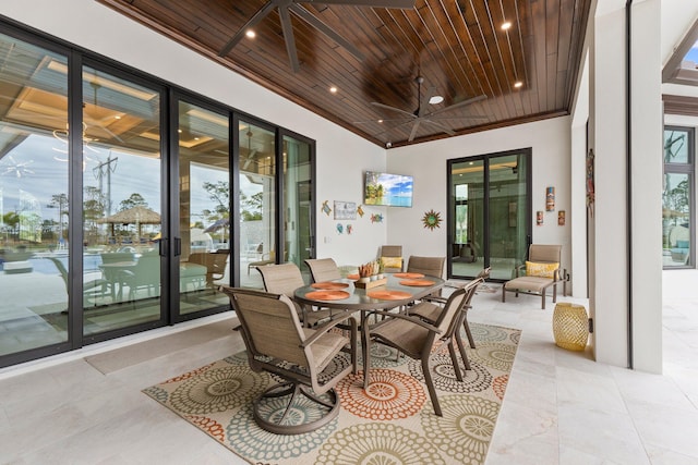 sunroom featuring a healthy amount of sunlight and wood ceiling