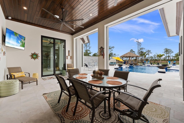 view of patio with a gazebo and ceiling fan