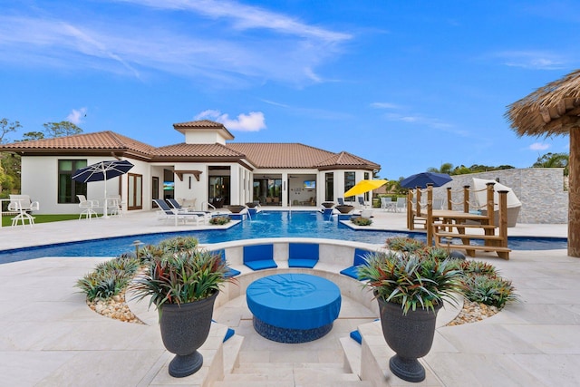 view of swimming pool with a patio