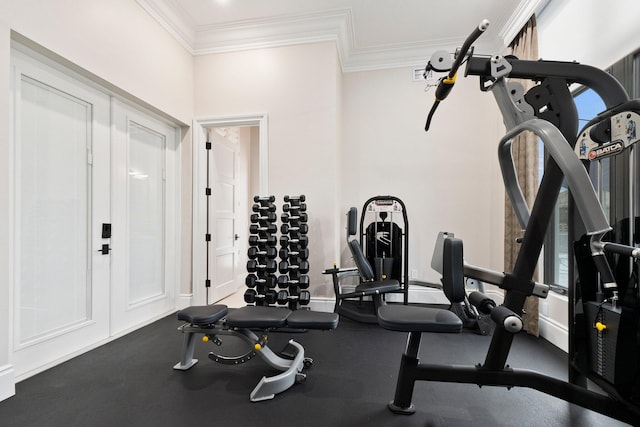 exercise area with crown molding