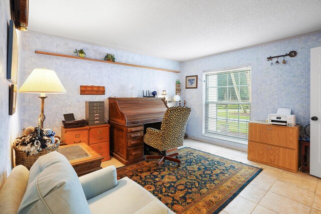 tiled dining space with ceiling fan and crown molding