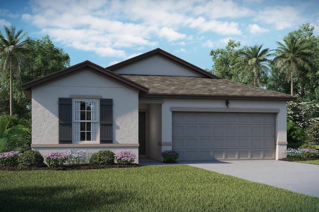 view of front of home featuring a garage and a front yard