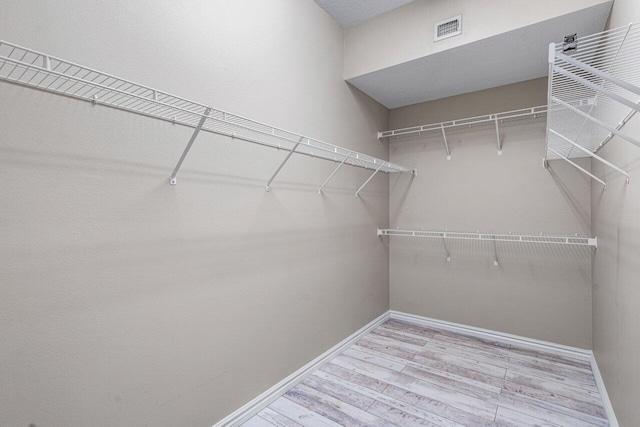 spacious closet featuring light hardwood / wood-style floors