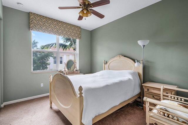 bedroom featuring ceiling fan and carpet floors