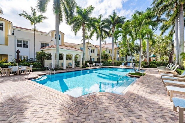 view of pool featuring a patio area