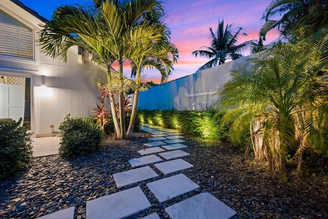 view of yard at dusk