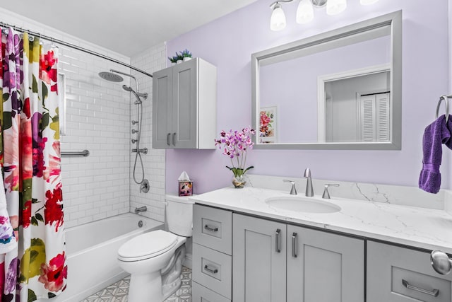 full bathroom featuring vanity, toilet, and shower / bath combo with shower curtain