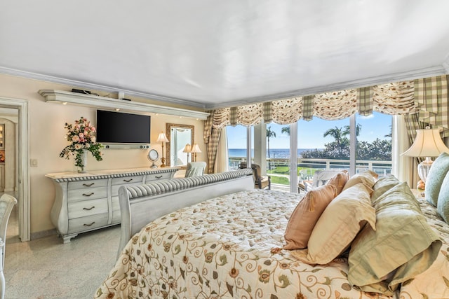 bedroom with crown molding