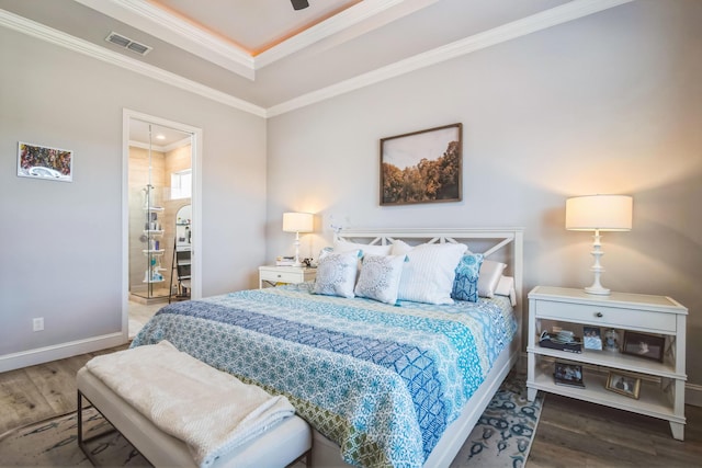 6450 SW 77th St, Gainesville, FL 32608 - bedroom with hardwood / wood-style floors, ornamental molding, and ceiling fan