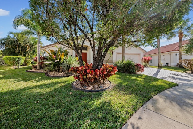 view of front facade featuring a garage and a front lawn