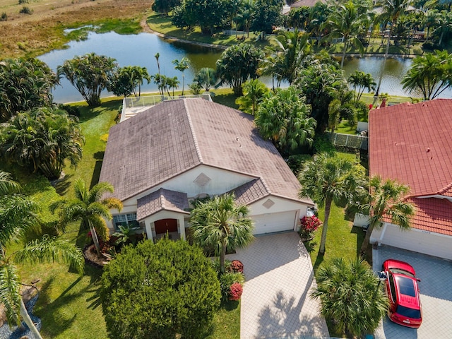 aerial view with a water view