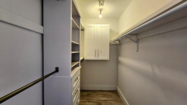 spacious closet featuring dark hardwood / wood-style flooring