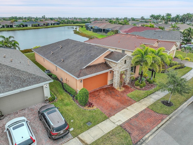 aerial view with a water view