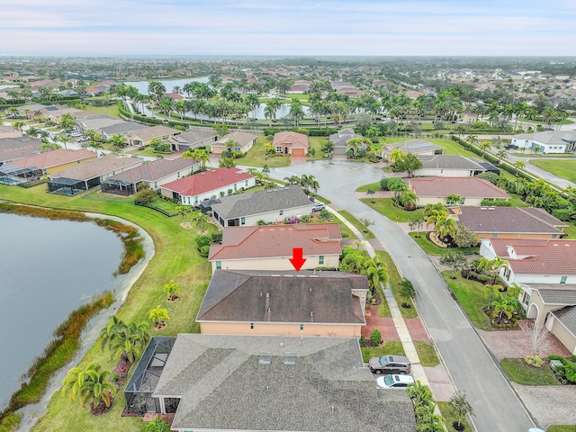 aerial view featuring a water view