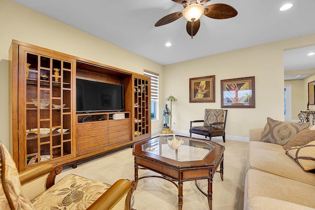 living room featuring ceiling fan